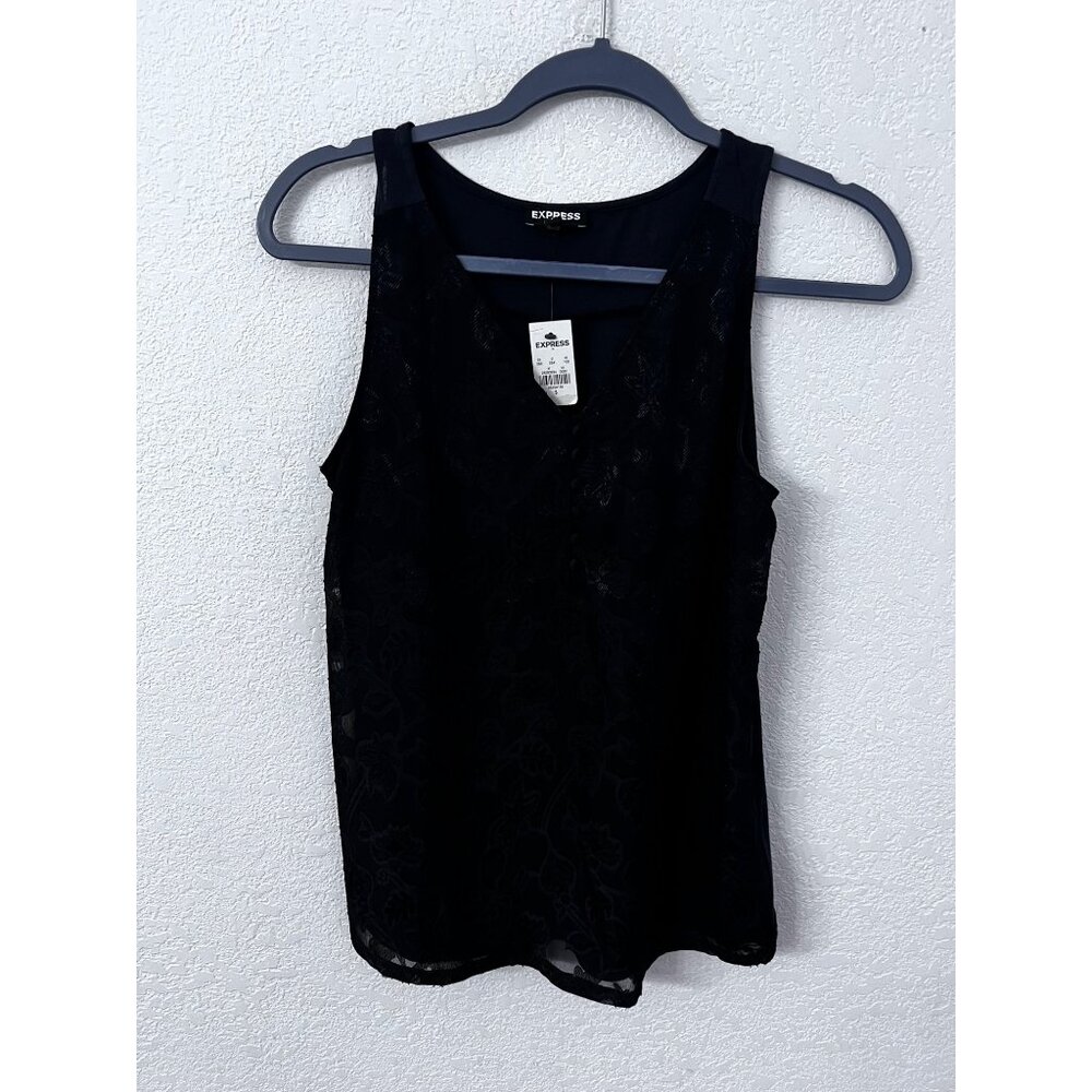 Express Black Sleeveless Floral Embroidered Tank Top women size S